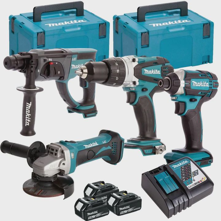 Makita 18V 4 Piece Power Tool Kit with 3 x 5.0Ah Battery & Charger DBR Kit