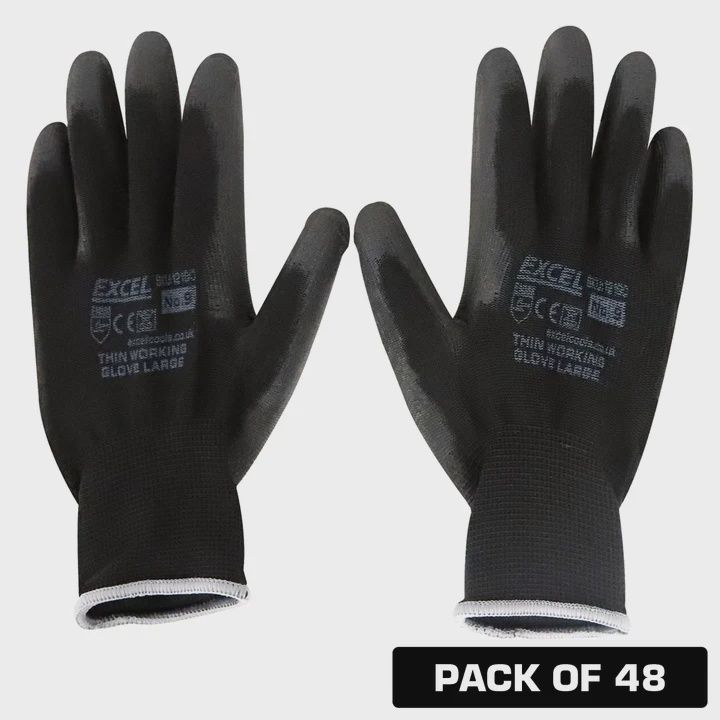 Excel Durable Grip Working Gloves Black Size XL Pack of 48