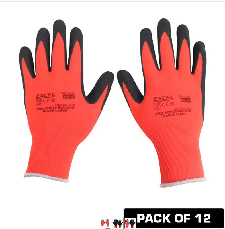 Excel Pro-Series Builder Gloves Red &amp; Black Size L Pack of 12