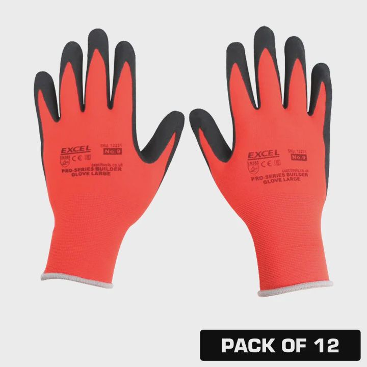 Excel Pro-Series Builder Gloves Red &amp; Black Size XL Pack of 12