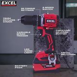 Excel 18V Brushless Twin Pack Impact Driver & Combi Drill with 2 x 5.0Ah Battery Charger