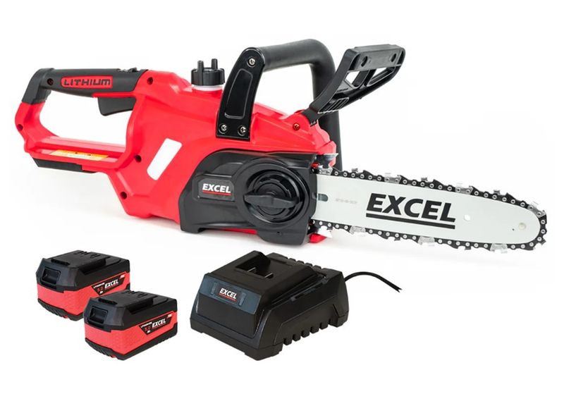 Excel 18V Chainsaw Wood Cutter 245mm with 2 x 5.0Ah Battery &amp; Charger