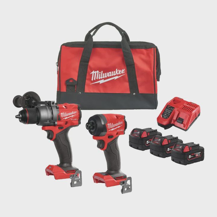 Milwaukee M18FPP2A3-503B 18V Fuel Brushless Combi Drill + Impact Driver with 3 x 5.0Ah Battery Charger & Bag 4933501775