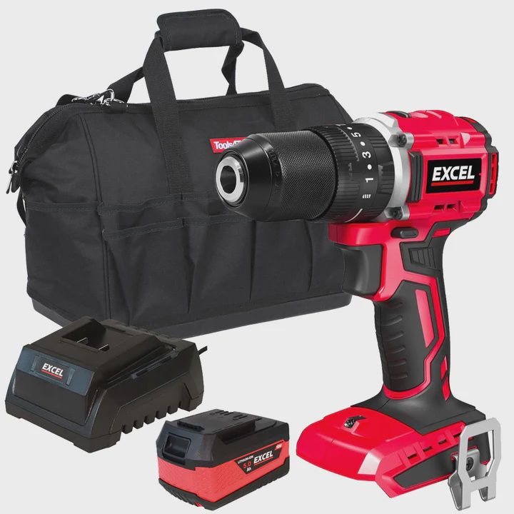 Excel 18V Cordless Brushless Combi Drill with 1 x 5.0Ah Battery Charger & Bag