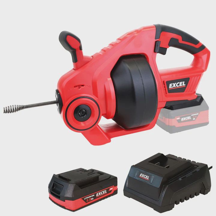 Excel 18V Cordless Drain Cleaner with 1 x 2.0Ah Battery & Charger