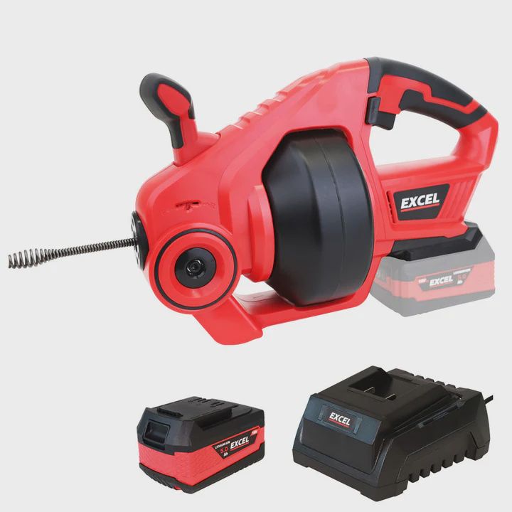 Excel 18V Cordless Drain Cleaner with 1 x 5.0Ah Battery & Charger
