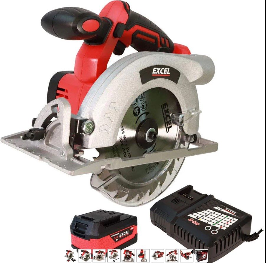 Excel 18V Cordless Circular Saw 165mm with 1 x 5.0Ah Battery & Charger