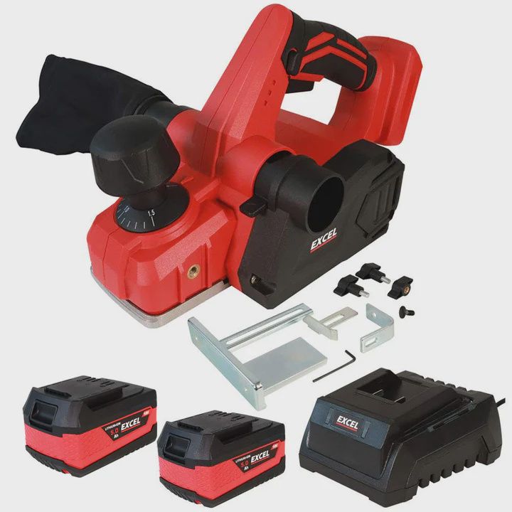 Excel 18V Cordless Planer 82mm with 2 x 5.0Ah Batteries & Charger EXL264