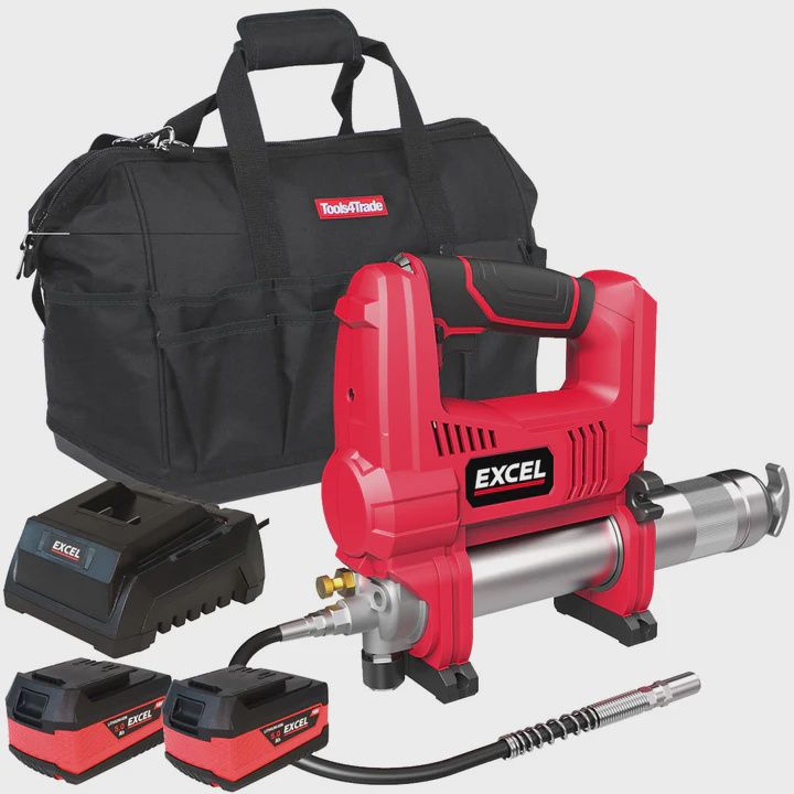 Excel 18V Cordless Grease Gun with 2 x 5.0Ah Battery Charger & Bag