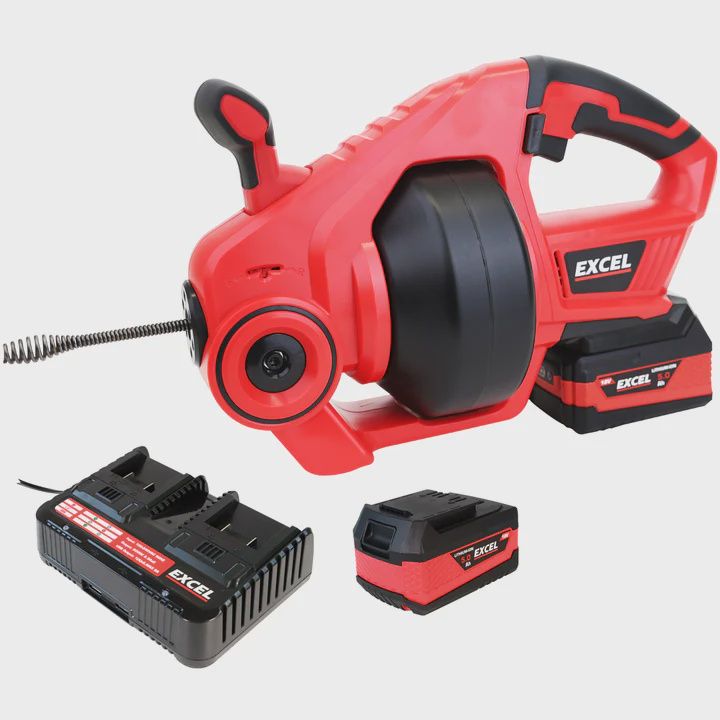 Excel 18V Cordless Drain Cleaner with 2 x 5.0Ah Battery & Charger