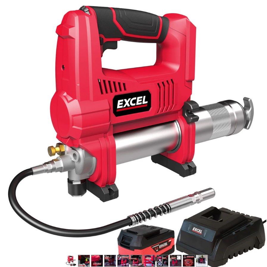 Excel 18V Cordless Grease Gun with 1 x 5.0Ah Battery & Charger