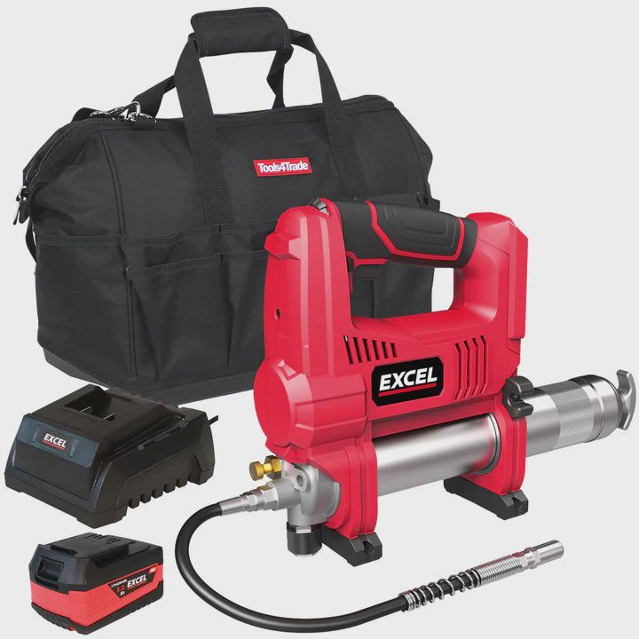 Excel 18V Cordless Grease Gun with 1 x 5.0Ah Battery Charger & Bag