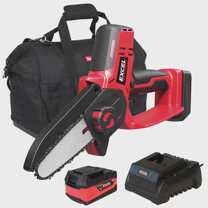 Excel 18V Cordless Mini Chain Saw with 1 x 5.0Ah Battery Charger &amp; Bag