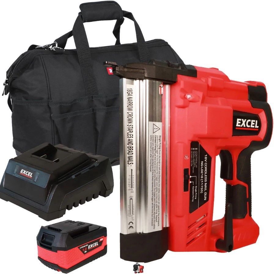 Excel 18V Cordless Second Fix Nailer with 1 x 5.0Ah Battery, Charger & Excel Bag EXL10141