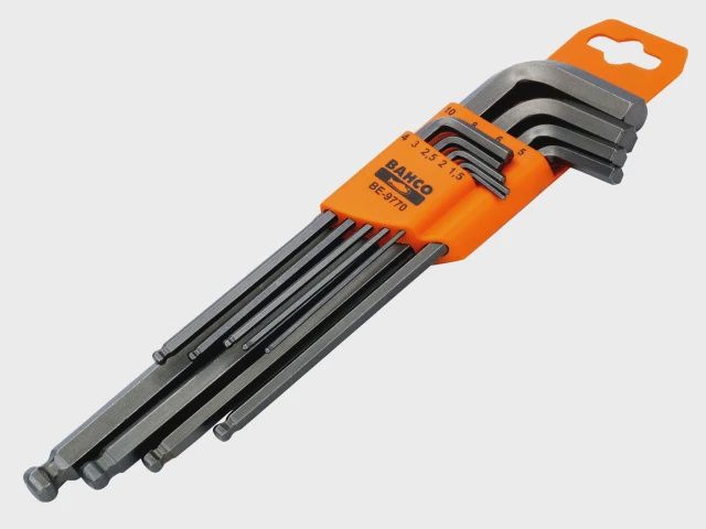 Bahco BE‑9770 Metric Long Ball End Hex L‑Key Set, 9 Piece Tool Set with Extended Reach and Ball End Design