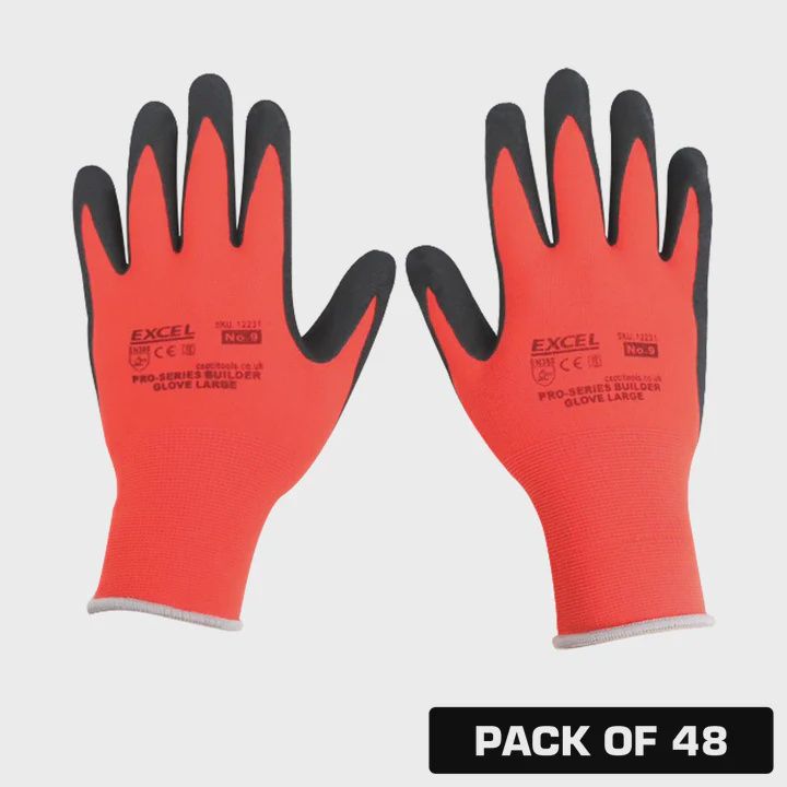 Excel Pro-Series Builder Gloves Red &amp; Black Size XL Pack of 48