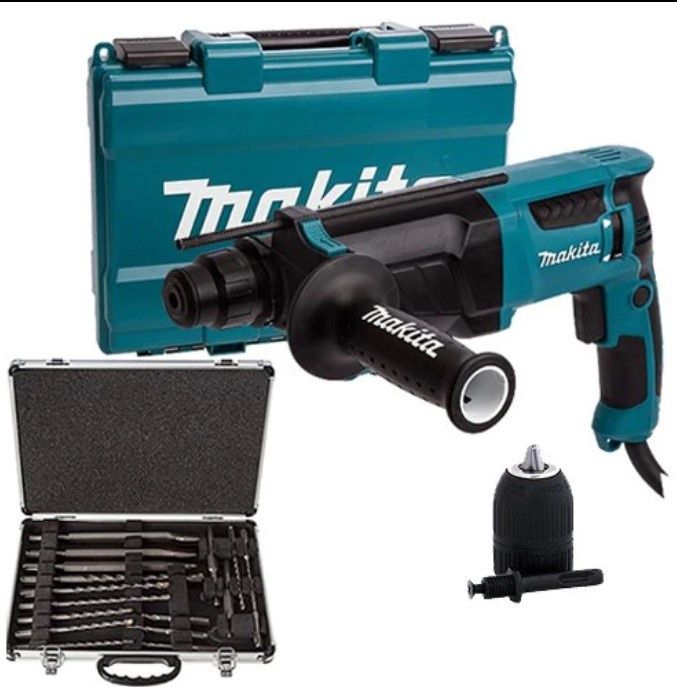 Makita HR2630 240v Hammer Drill With 17 Piece Bit Set & Keyless Chuck