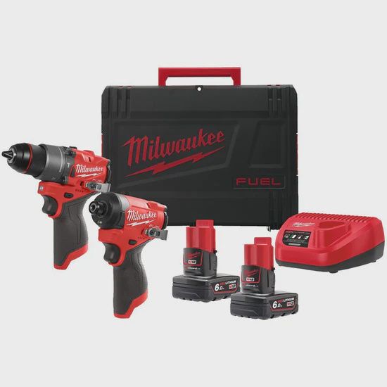 Milwaukee M12FPP2A2-602X 12V Fuel Brushless Combi Drill & Impact Driver with 2 x 6.0Ah Battery Charger & Case 4933480589