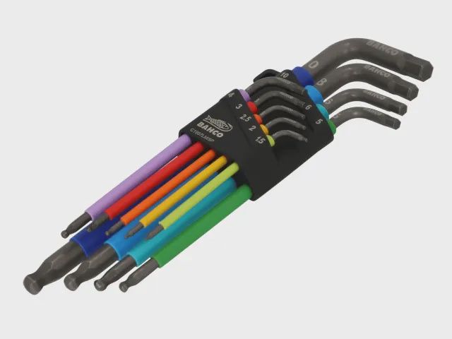 Bahco  BAHC1997LM9P C1997LM/9P Metric Long Ball End Coloured Hex L-Key Set, 9 Piece