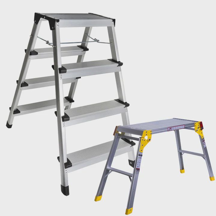 Excel Aluminium Stool Ladder 4 Tread with Work Bench Folding Hop Up 300mm