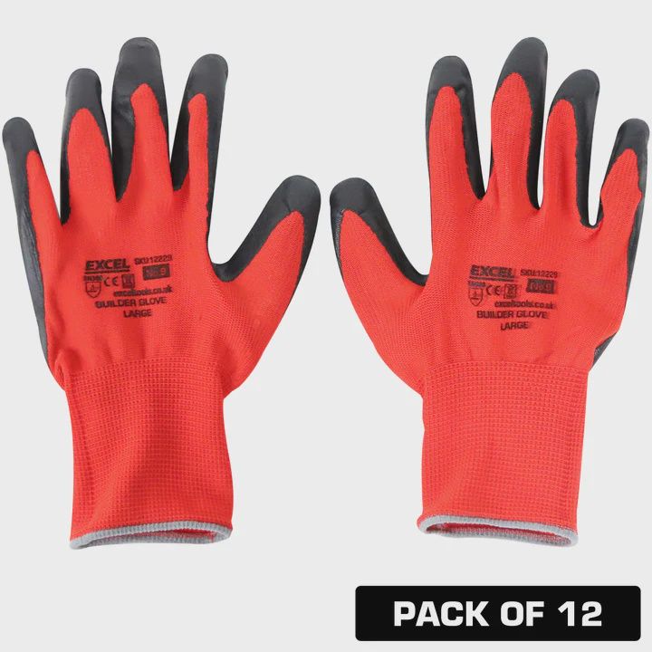 Excel Builder Gloves Red &amp; Black Size XL Pack of 12