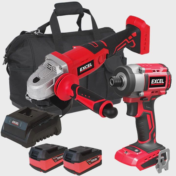 Excel 18V Twin Pack Impact Driver &amp; Angle Grinder with 2 x 5.0Ah Battery &amp; Charger