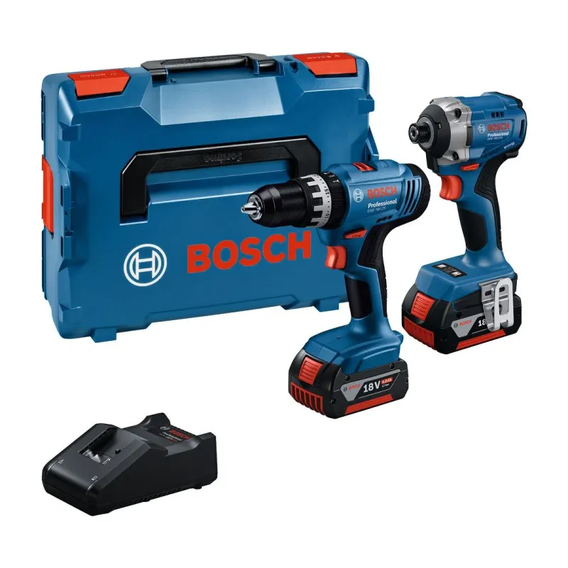 Bosch Professional GSB 18V-25 Combi Drill &amp; GDR 18V-215 Impact Driver Twin Kit Inc 2x 4.0Ah Batts 0615A5008D