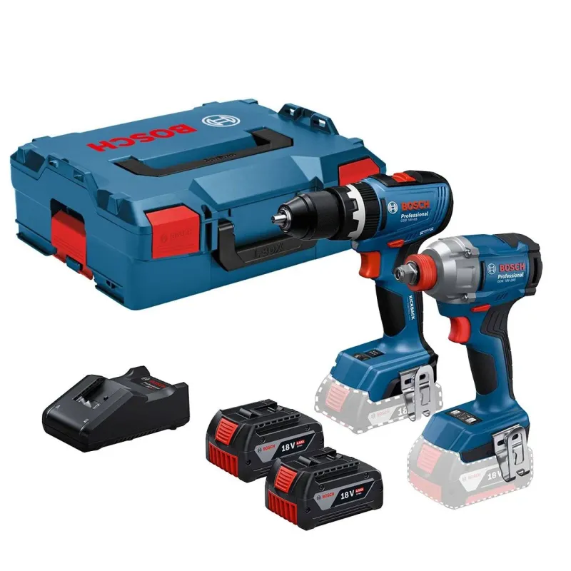 Bosch Professional GDX 18V-285 Impact Driver &amp; GSB 18V-65 Combi Drill Twin Kit Inc. 2x 4.0Ah Batteries 0615A5008E