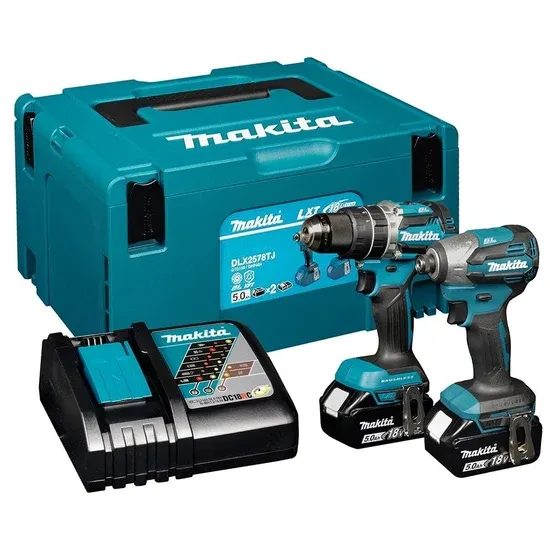 Makita DLX2578TJ 18V LXT (DHP484Z + DTD158Z) Brushless Twin Pack Combi Drill &amp; Impact Driver with 2 x 5.0Ah Batteries, Charger &amp; Case