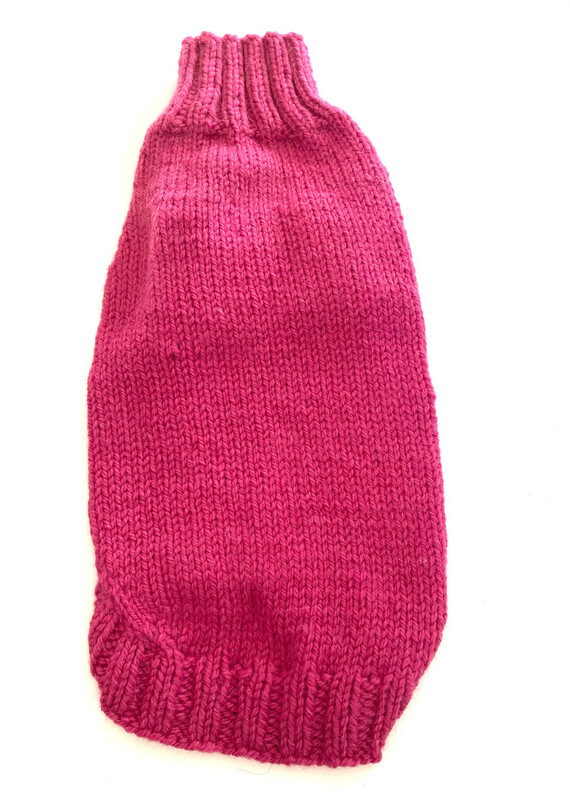 Håndstrikket tykk ullgenser Rosa 28 Cm