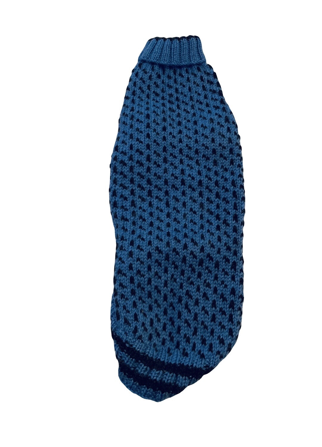 Håndstrikket Ullgenser gutt, liten dachs eller lang hund. Lengde 42 Cm, bryst 32 Cm