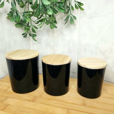 Gloss Black Candle Jar with Wooden Lid