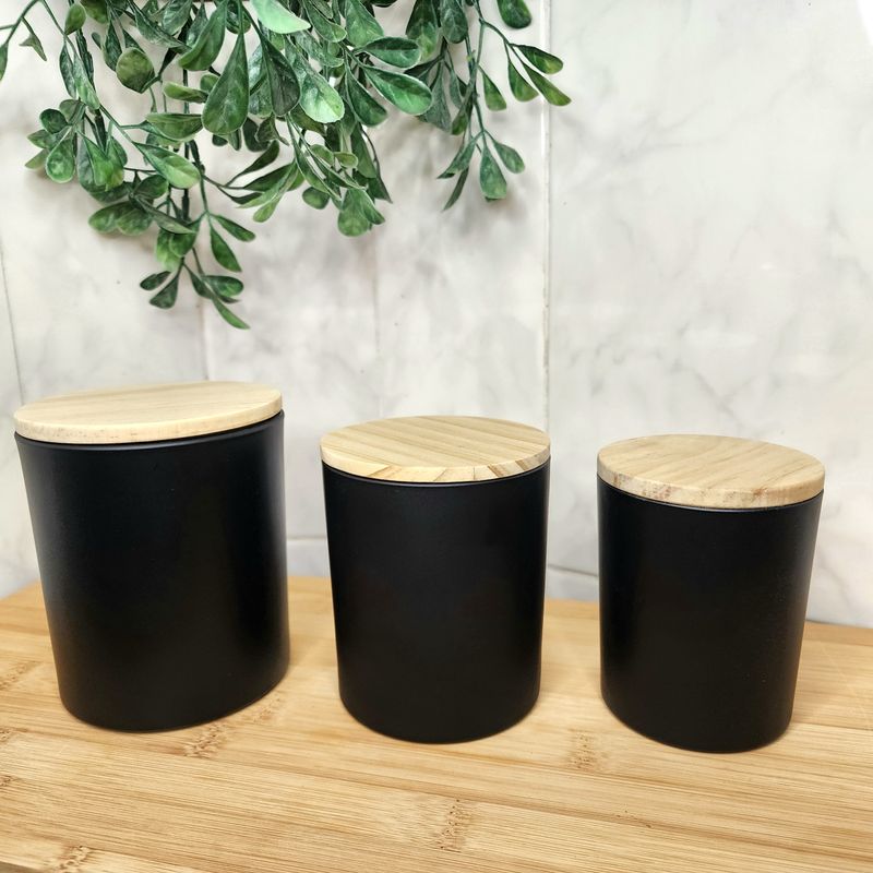 Matte Black Candle Jar with Wooden Lid