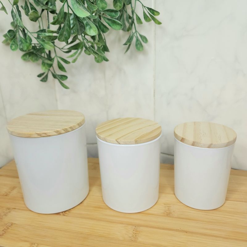 Gloss White Candle Jar with Wooden Lid