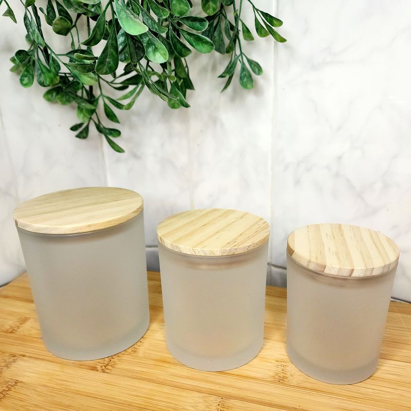 Frosted White Candle Jar with Wooden Lid