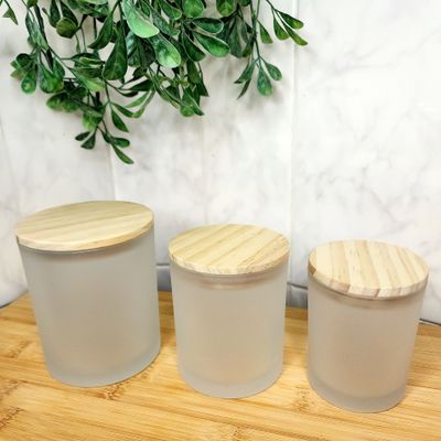 Frosted White Candle Jar with Wooden Lid