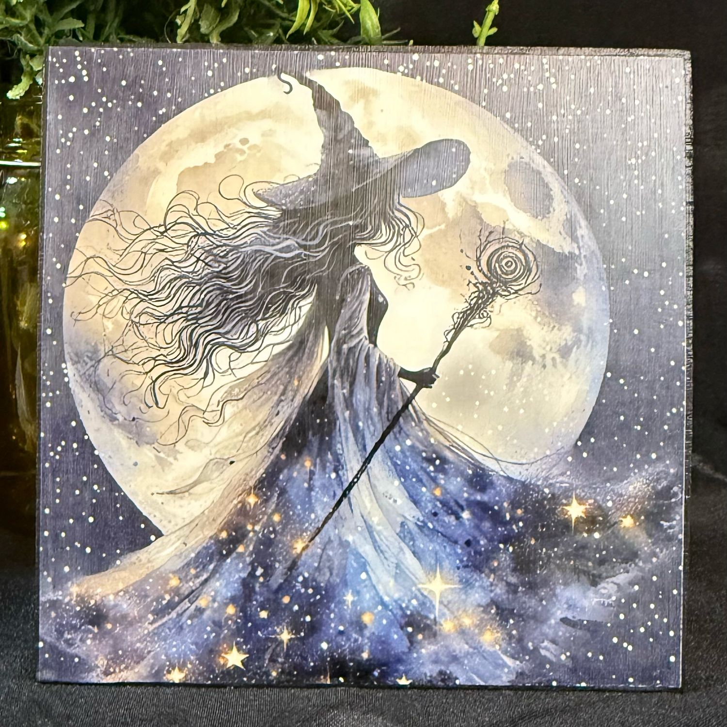 Beautiful Moonlight Witches Halloween home decor blocks