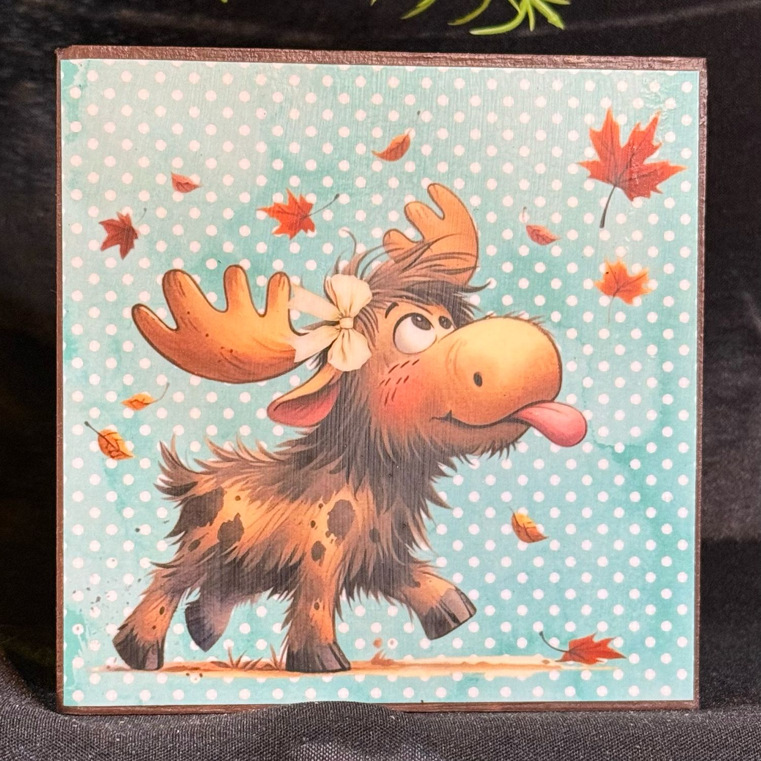Female Fall Moose Fall home decor blocks &amp; gifts