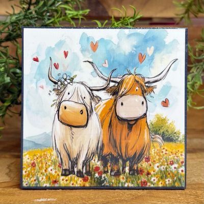 Highland Cow Love home decor blocks