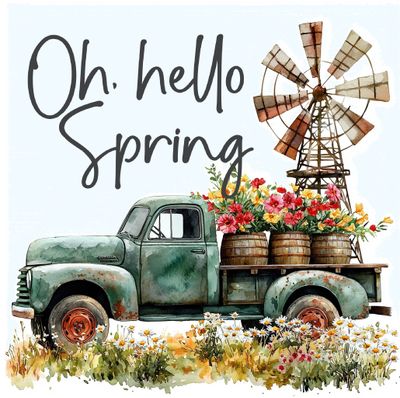 Green Flower Truck Spring home decor blocks