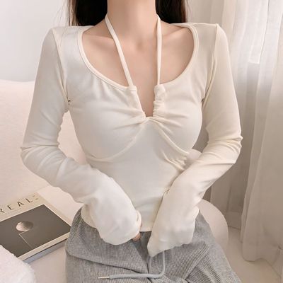 Chic V-Neck Halter Top - Slimming Long Sleeve Autumn Fashion for Women