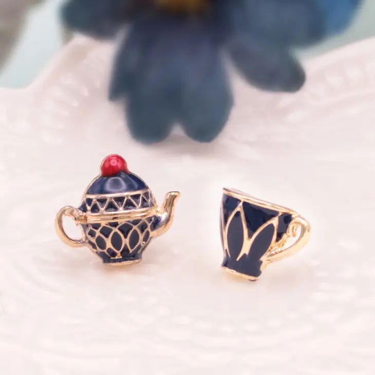 Earrings - Teapot/Cup Blue