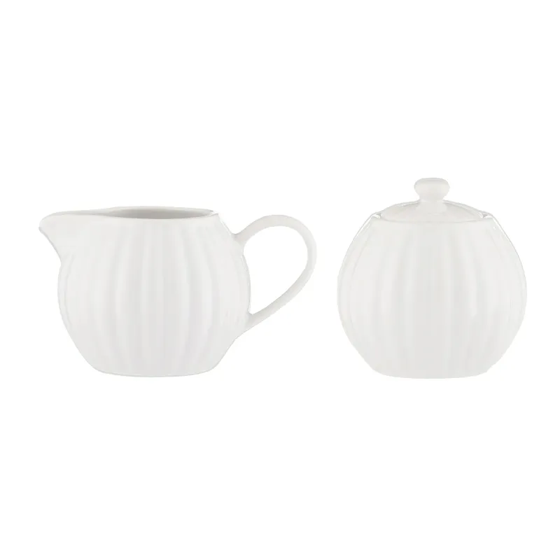 P&amp;K Fluted Cream &amp; Sugar, white