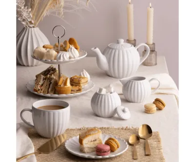 P&amp;K Fluted Cream &amp; Sugar, white