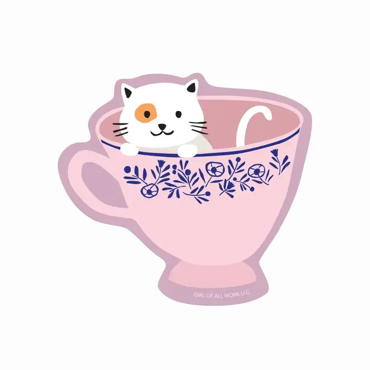 Cat in Teacup Sticker - GOAW