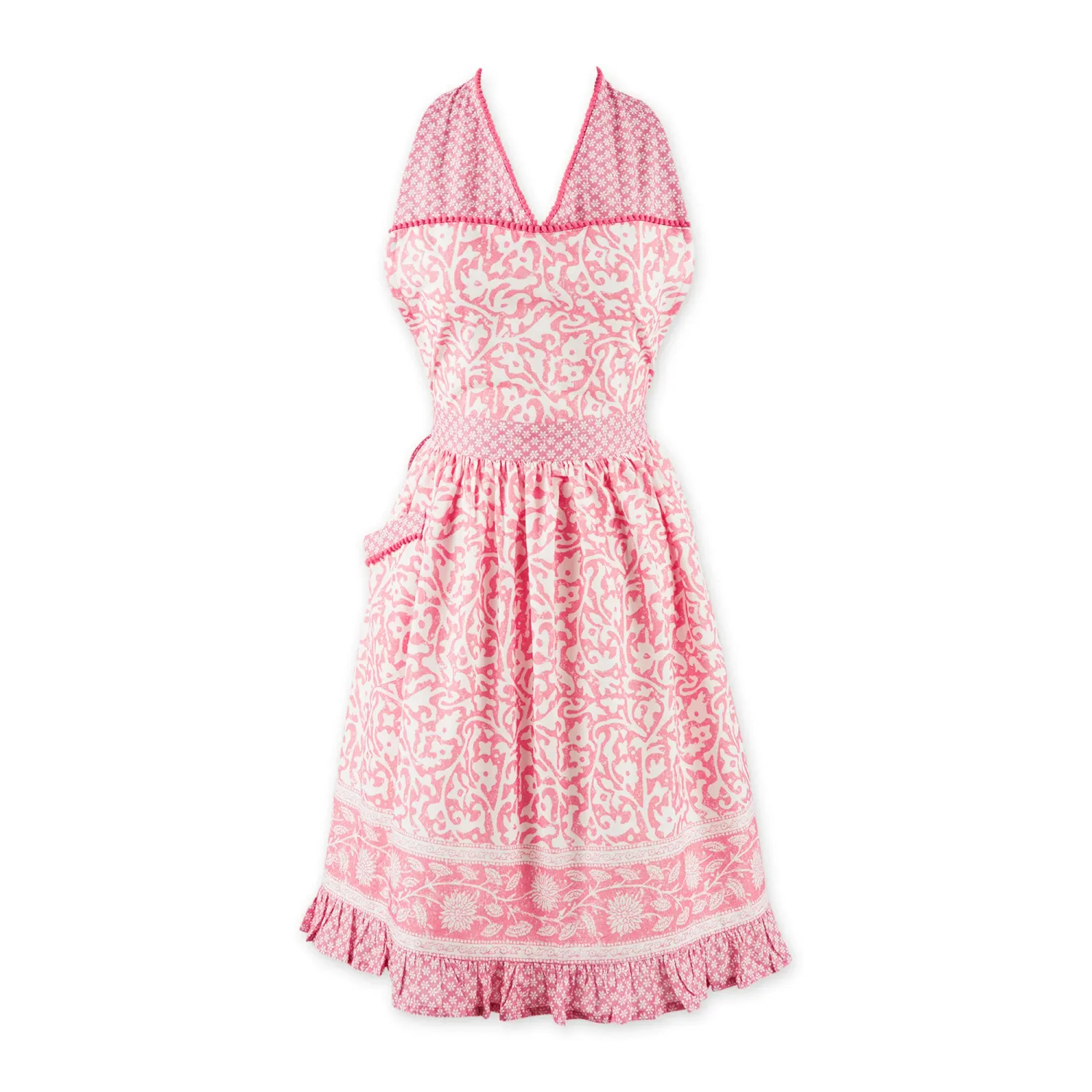 Apron Pink/White Flower Ruffle