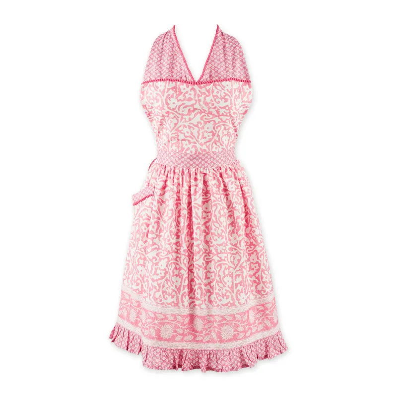 Apron Pink/White Flower Ruffle