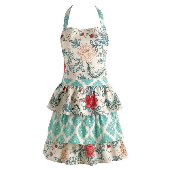 Apron Blue Floral Ruffle