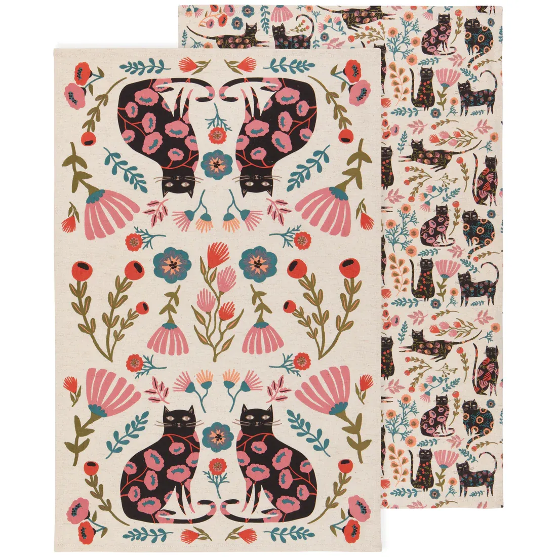 Cat Bloom Tea Towel Set/2