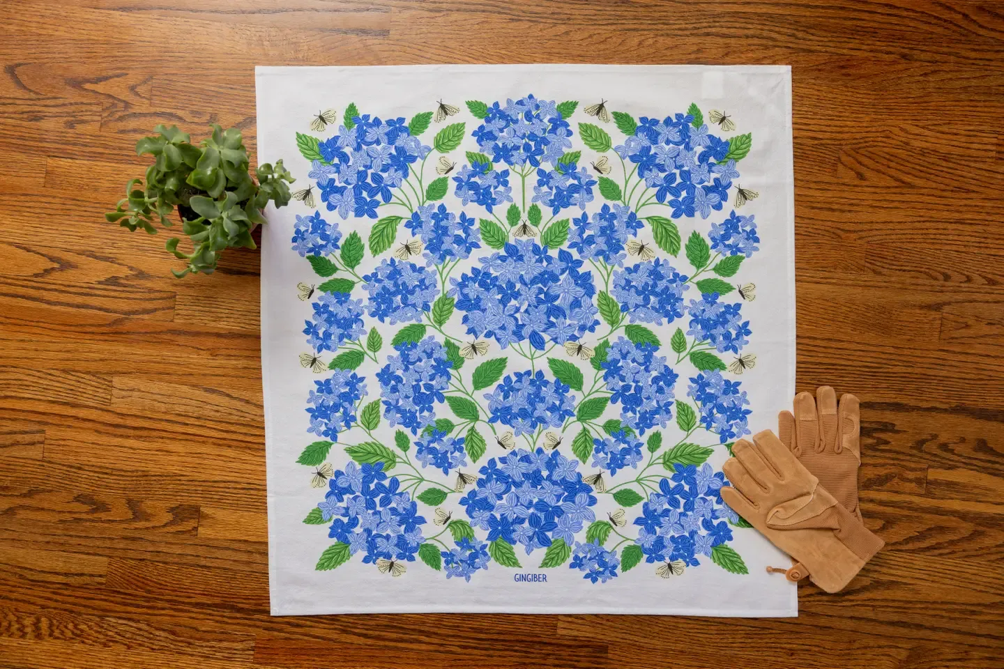 Blue Hydrangeas Tea Towel Gingiber